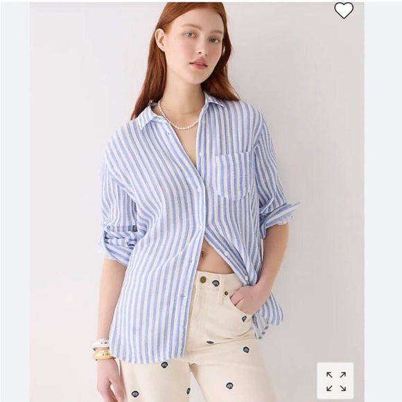 J. Crew Tops - J.CREW Classic Fit Soft Gauze Shirt In Blue Stripe Size 0